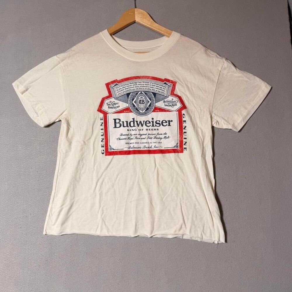 Budweiser Women's White and Cream T-shirt